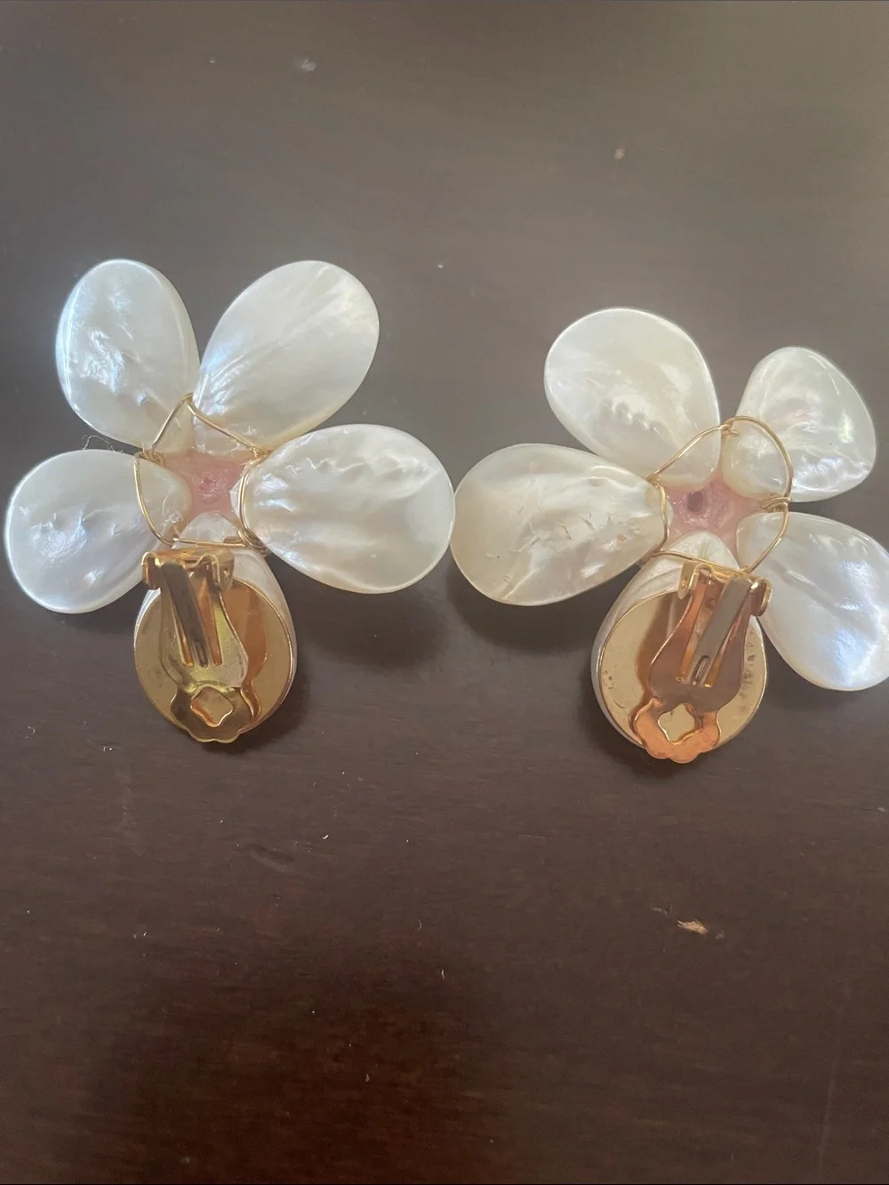 Pearlescent Flower Clip-On Earrings - Cream Petals